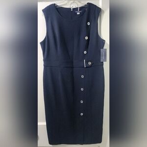 Tommy Hilfiger Navy Midi Dress with Button Details (NWT)